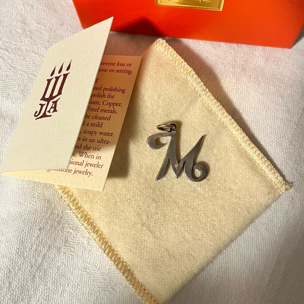James Avery “M” script initial. .925 Silver. Pouch & box (writing on box).